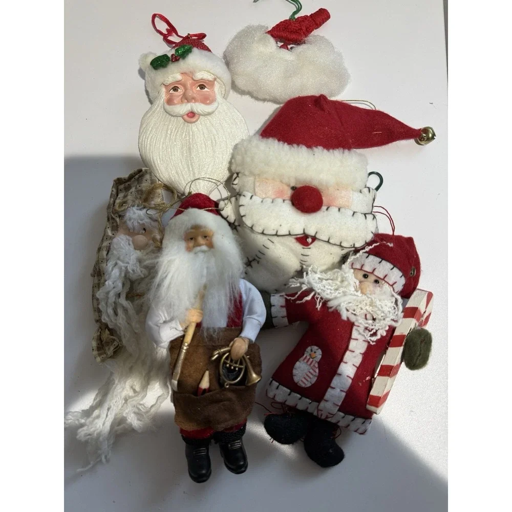 Lot of 6 Christmas Tree Ornaments Small & Large Santa Claus Felt VTG A